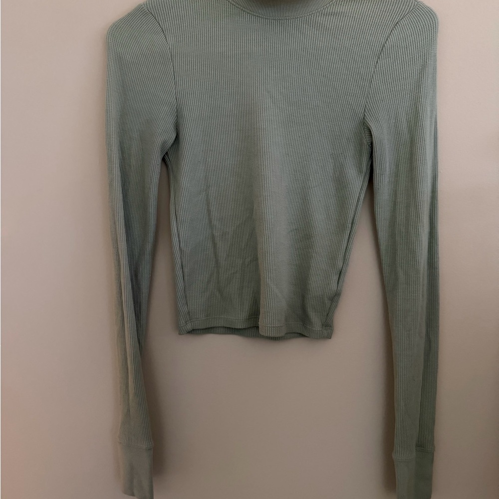 American Eagle Outfitters Olive Ribbed Long Sleeve Top